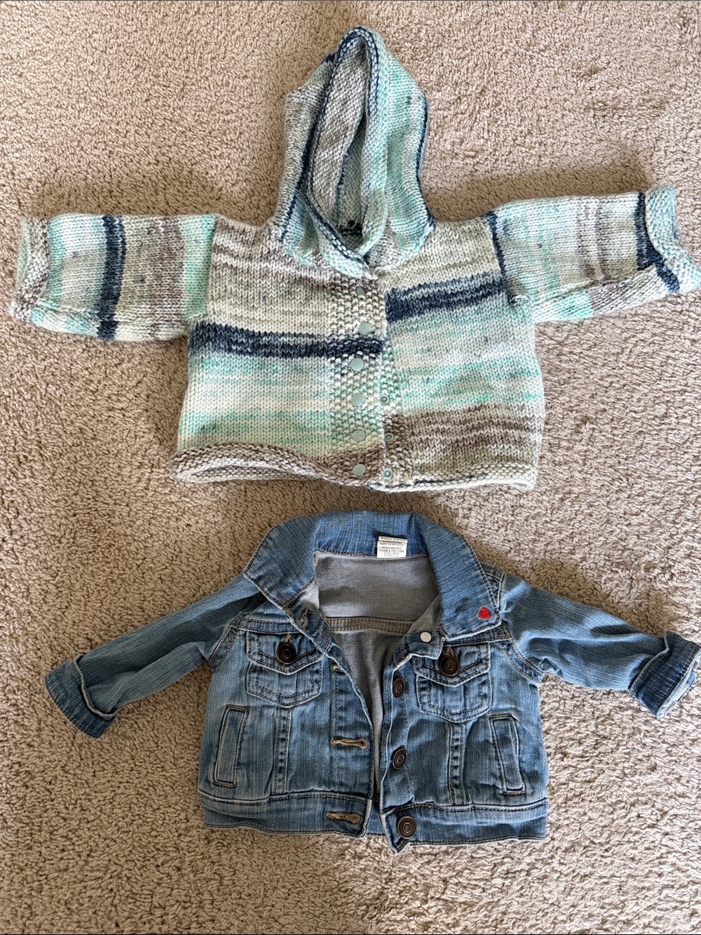 Baby Hooded Knit Jacket in Mint, Gray & Navy